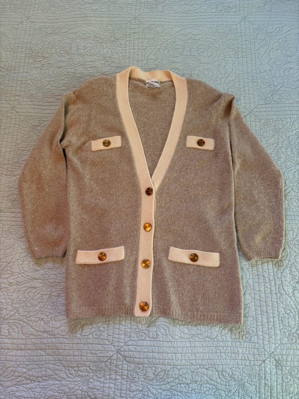 Vintage Silk and Wool Cardigan with Bronze Buttons